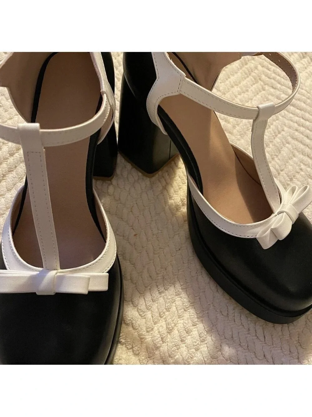 Women's Black White Platform Heels Size 40